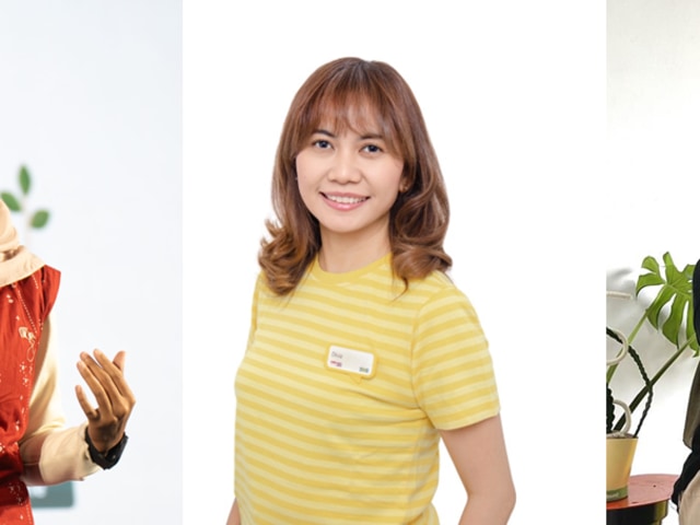 A collage of three women from Indonesia