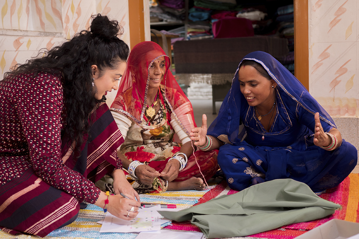 In this photo: Akanksha Deo, IKEA designer (left), Dhinya (middle) & Teeja (right), artisans at Rangsutra.